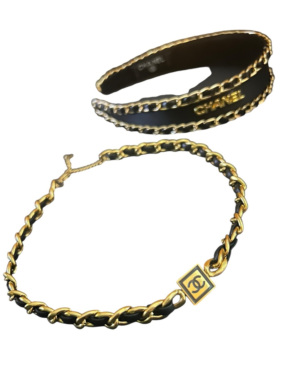 Black & Gold Chain Necklace with Matching Headband/Fashion Accessories